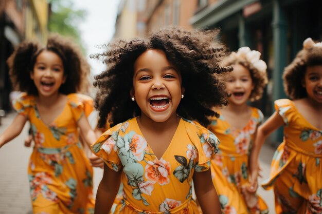 Des enfants latinos heureux qui courent vers la caméra.