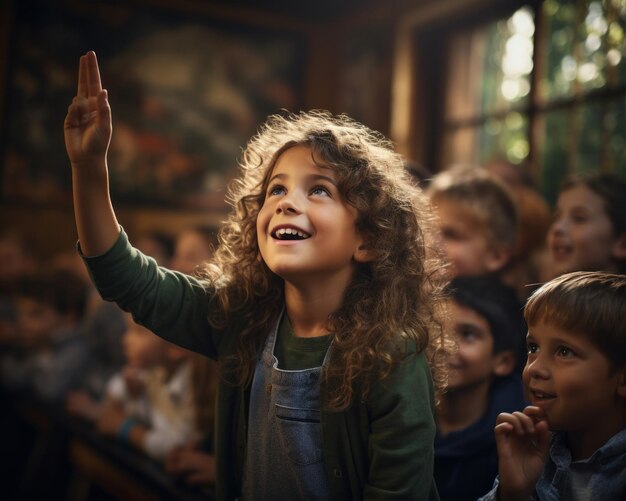 enfants levant la main un jour d'école