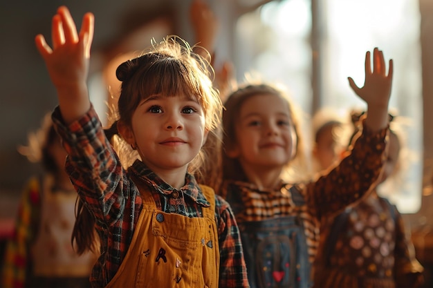 Les enfants lèvent la main en classe