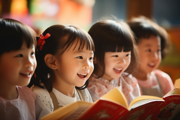 Photo les enfants de maternelle asiatiques sont attentifs en classe.