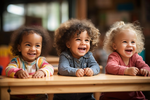 Photo les enfants de la maternelle étudient dans la salle de classe.