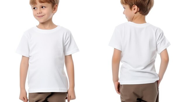 Photo des enfants mignons et heureux portent une chemise blanche pour la conception de maquettes