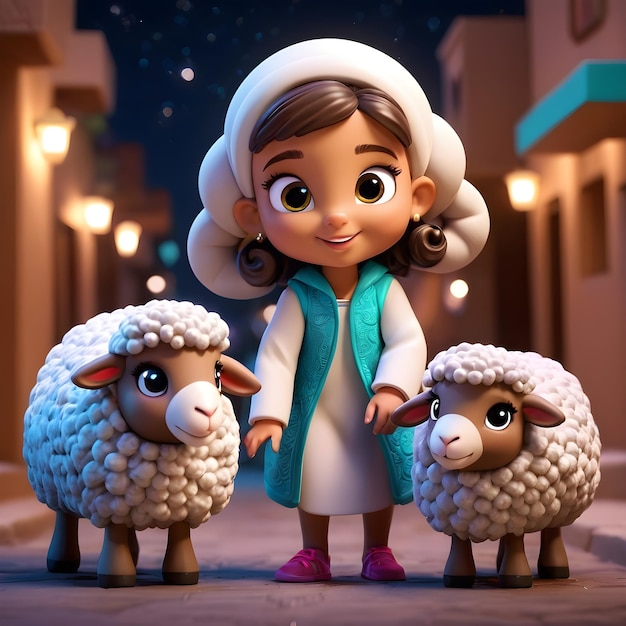 Des enfants mignons jouant avec les mignons moutons d'Eid