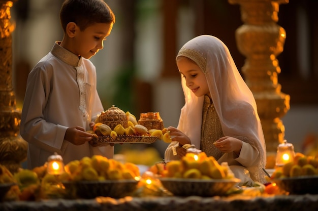 Enfants musulmans engagés dans des activités du Ramadan