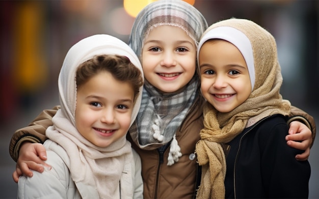 Enfants musulmans heureux avec le hijab