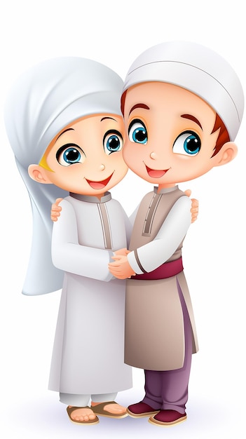 Les enfants musulmans mignons se serrent dans les bras et se souhaitent