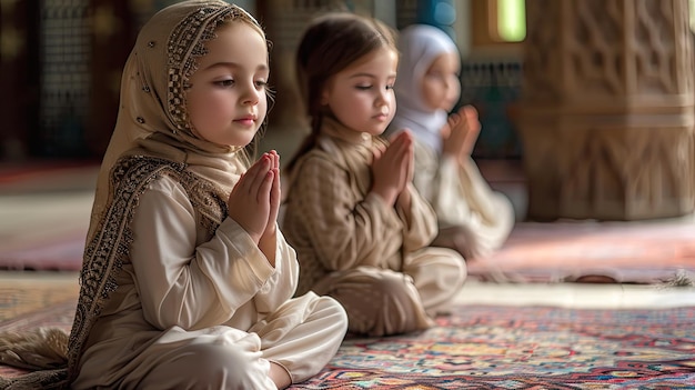 Photo des enfants musulmans prient avec dévotion