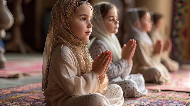 Photo des enfants musulmans prient avec dévotion