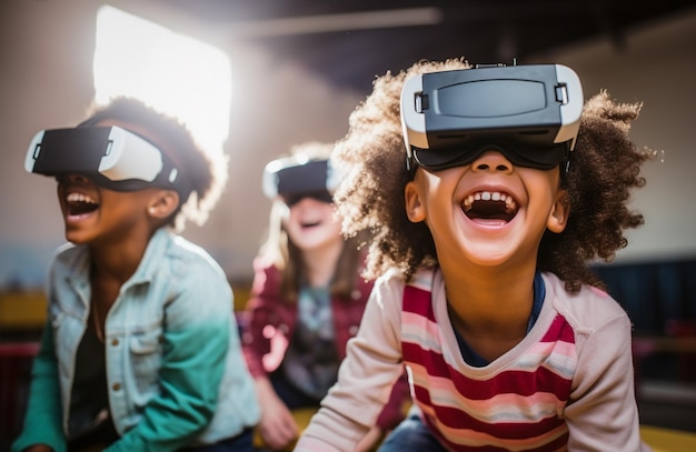 Photo les enfants de la nouvelle génération alpha utilisent des casques vr pour apprendre les natifs numériques à l'école