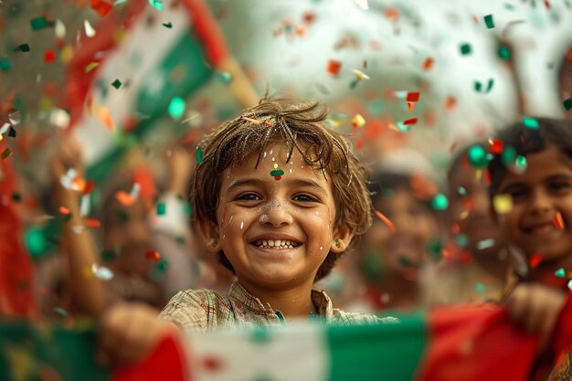 Photo des enfants pakistanais célèbrent le jour de l'indépendance, excités, motivés, photo réaliste.