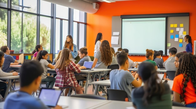 Enfants participant à des activités récréatives dans la salle de classe AIG41