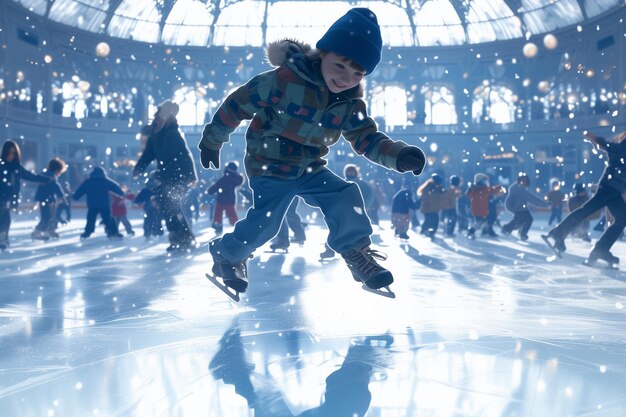 Photo des enfants patinent sur la patinoire intérieure