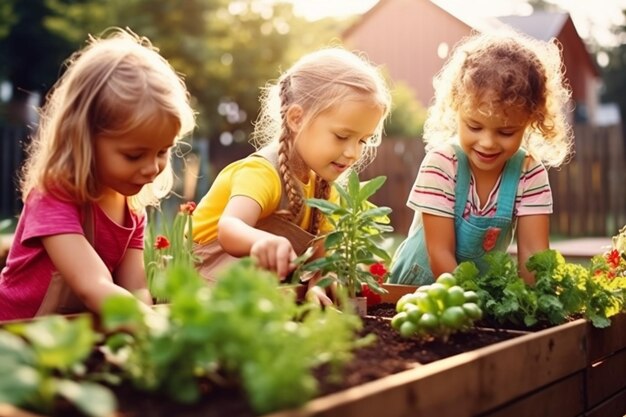 Des enfants plantent des légumes à l'occasion de la Journée nationale de la santé de l'enfant