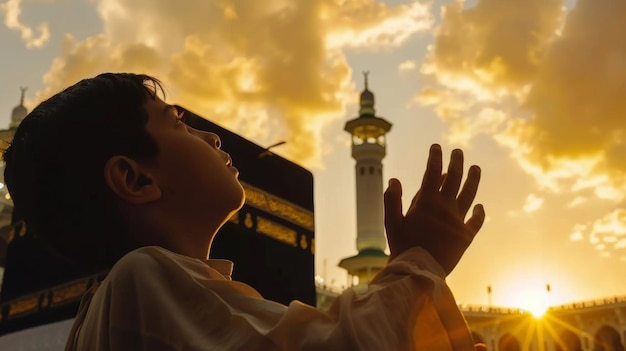 Des enfants prient à la Kaaba à La Mecque.