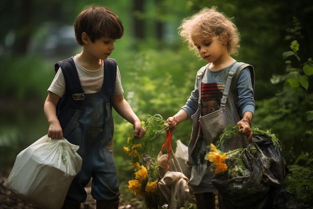 Les enfants ramassent les déchets dans le parc