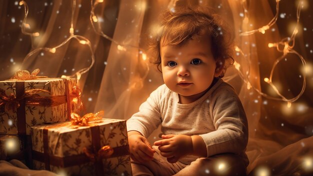 Les enfants reçoivent des cadeaux pour Noël Des portraits mignons d'enfants Année nouvelle et bonheur