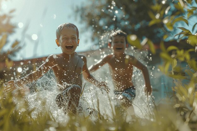 Photo des enfants riants jouant dans un arroseur d'octane