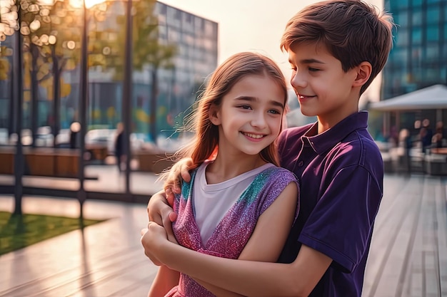 Des enfants romantiques Un couple dans la rue