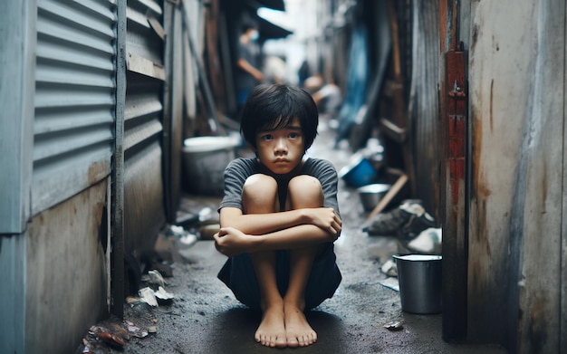 Photo les enfants de la rue, les enfants privés de possibilités d'éducation, le concept de problème social