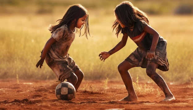 Photo enfants ruraux asiatiques jouant au football pieds nus sur un terrain de terre sakonnakhon thaïlande