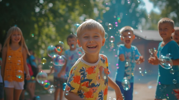 Des enfants s'amusent avec des animateurs à Alchevsk, en Ukraine