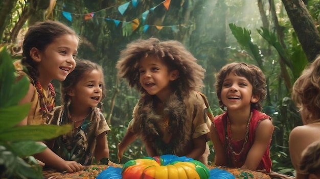 Les enfants s'amusent à la fête de la jungle