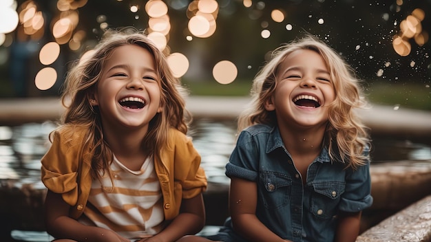 Les enfants s'amusent joyeusement et se réjouissent en jouant dans l'eau des sourires joyeux sur leurs visages des émotions positives de l'enfance