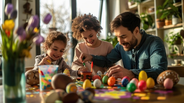 Les enfants s'engagent dans une activité artistique de loisirs en décorant des œufs de Pâques lors d'un événement amusant.