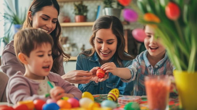 Les enfants s'engagent dans une activité artistique de loisirs en décorant des œufs de Pâques lors d'un événement amusant.