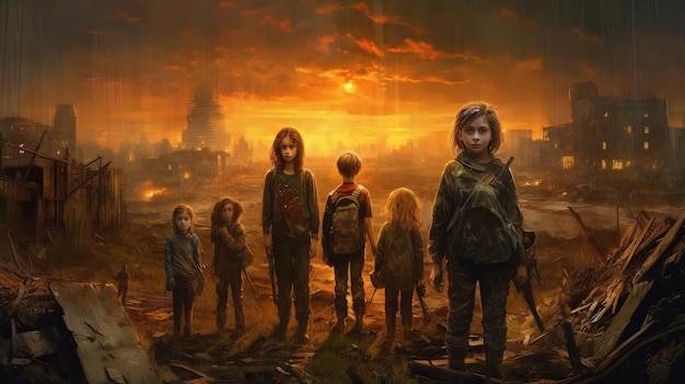 Enfants sans guerre d'apocalypse à la maisonhyper réaliste