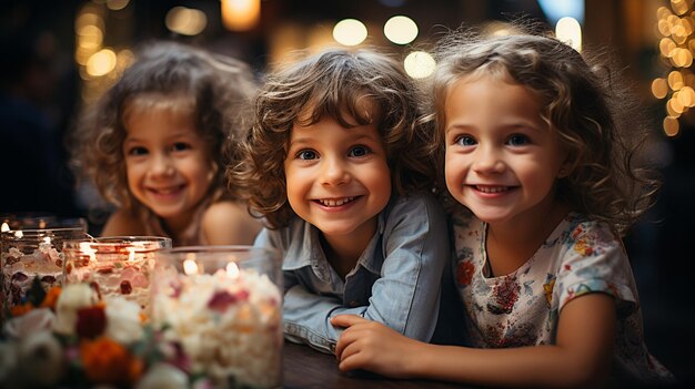 Les enfants se divertissent autour de la table des gâteaux