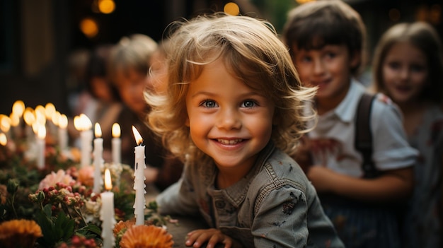 Les enfants se divertissent autour de la table des gâteaux