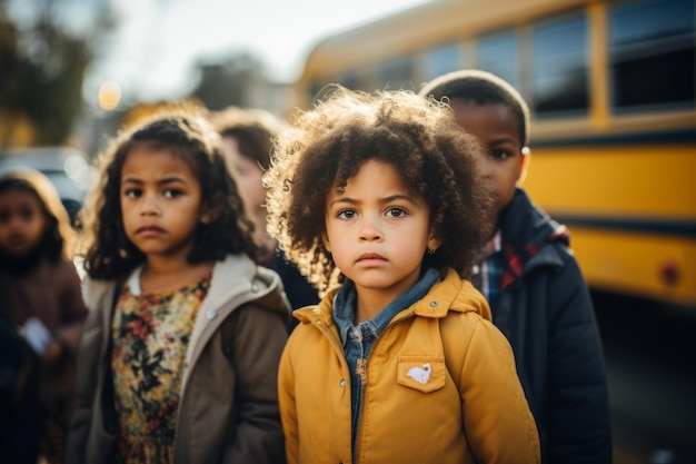 enfants sortant du bus scolaire