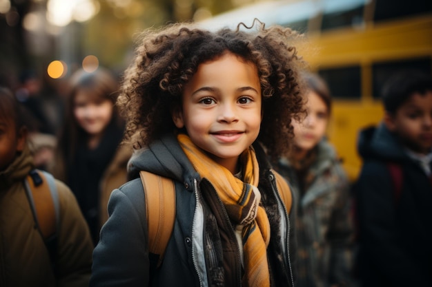 enfants sortant du bus scolaire