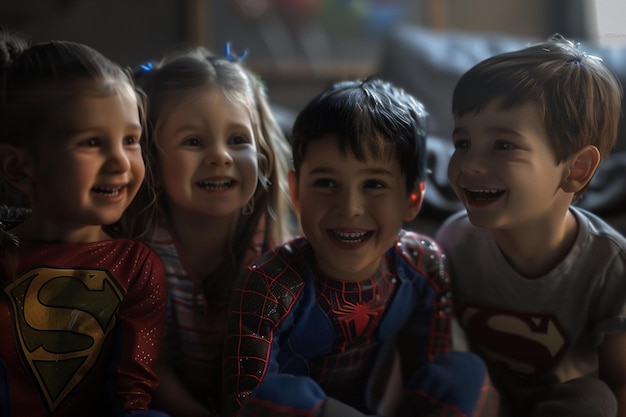 Des enfants souriants qui s'habillent et font semblant d'être