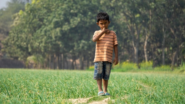 Photo enfants sud-asiatiques photo d'un enfant rural bangladais marchant sur le chemin village pangsha city rajbari photo prise le 3 février 2023