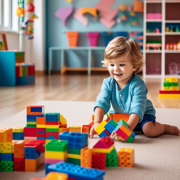 Des enfants et des tout-petits mignons jouant avec des blocs et des couleurs LEGO