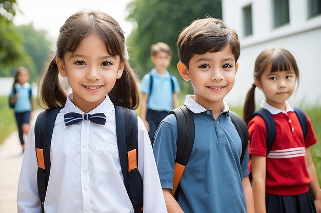 Photo les enfants vont à l'école dans la nouvelle année scolaire