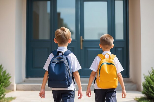 Photo les enfants vont à l'école dans la nouvelle année scolaire