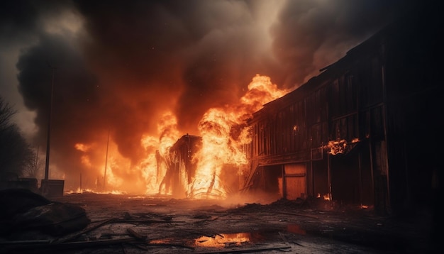 L'enfer brûlant ruine la structure construite malheur environnemental généré par l'IA