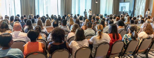 l'engagement du public capturé par derrière lors d'une présentation de conférence