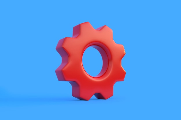 Engrenage rouge sur fond bleu Concept d'idée minimale Illustration de rendu 3D