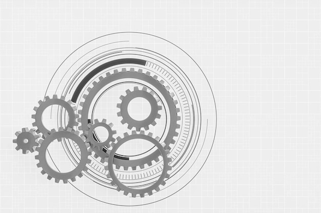 Engrenages mécaniques et lignes de plan rendu 3d