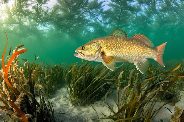 L'énigmatique poisson Arowana chasse près de la surface de l'eau