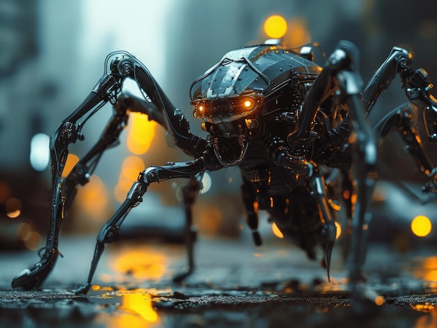 Une énorme araignée robot extraterrestre Bokeh cinématographique HDR génératif AI