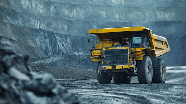 Un énorme camion de décharge d'extraction lourde à ciel ouvert pour l'extraction du charbon.