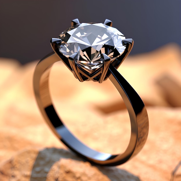 un énorme diamant a été placé dans un anneau noir vue latérale capture