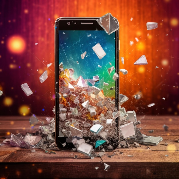Une énorme explosion brisée d’écran de téléphone portable