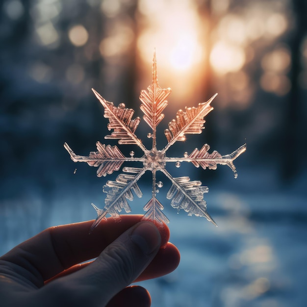 énorme flocon de neige sur la paume