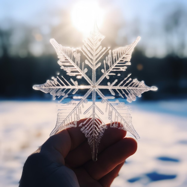 énorme flocon de neige sur la paume